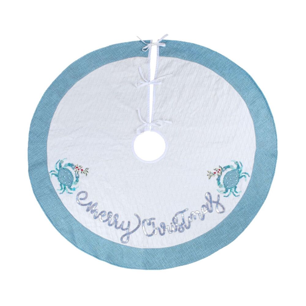 HGTV Home Collection Unlit Embroidered Coastal Christmas Tree Skirt White, 52 in